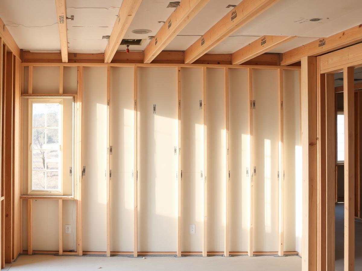 Residential Drywall Hang — Sheetrock hung and screwed off across new framing.
